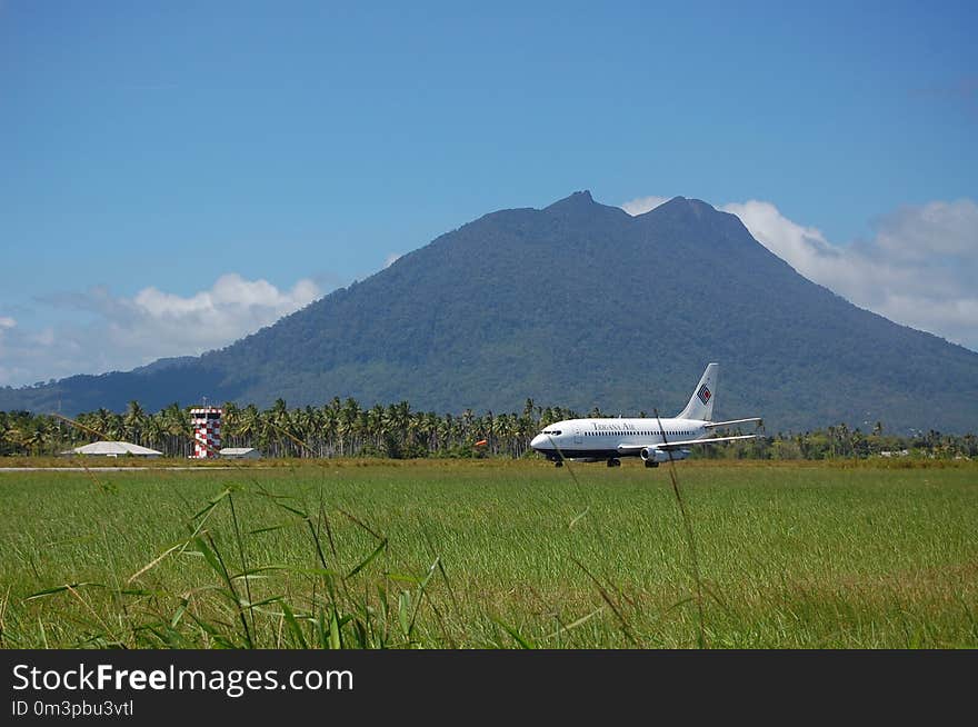 Grassland, Sky, Field, Airplane