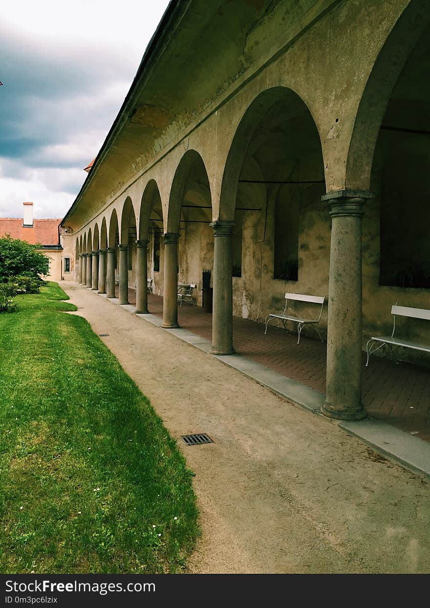 Arch, Grass, Viaduct, Arcade