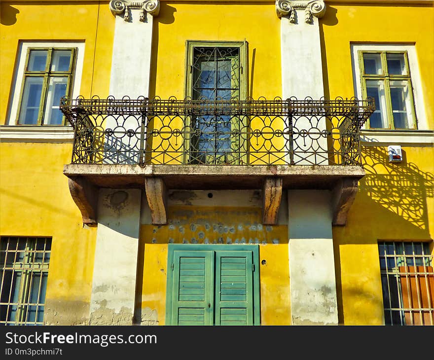 Yellow, Balcony, Town, Architecture