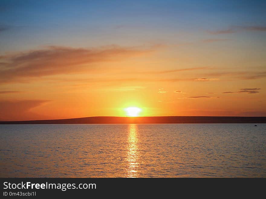 Horizon, Sky, Afterglow, Sunset