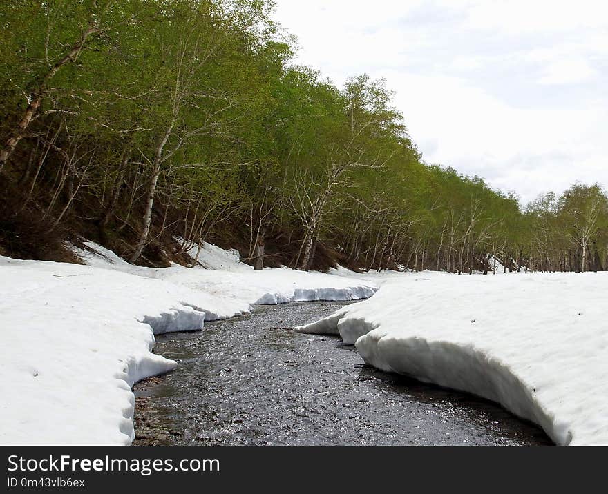 Snow, Winter, Water, River