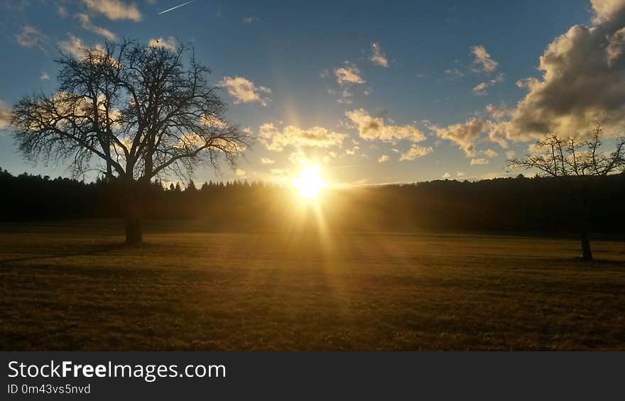 Sky, Horizon, Field, Sun