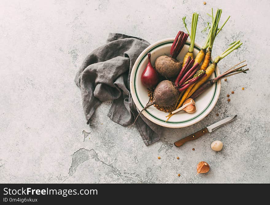 Lentils and vegetables for cooking