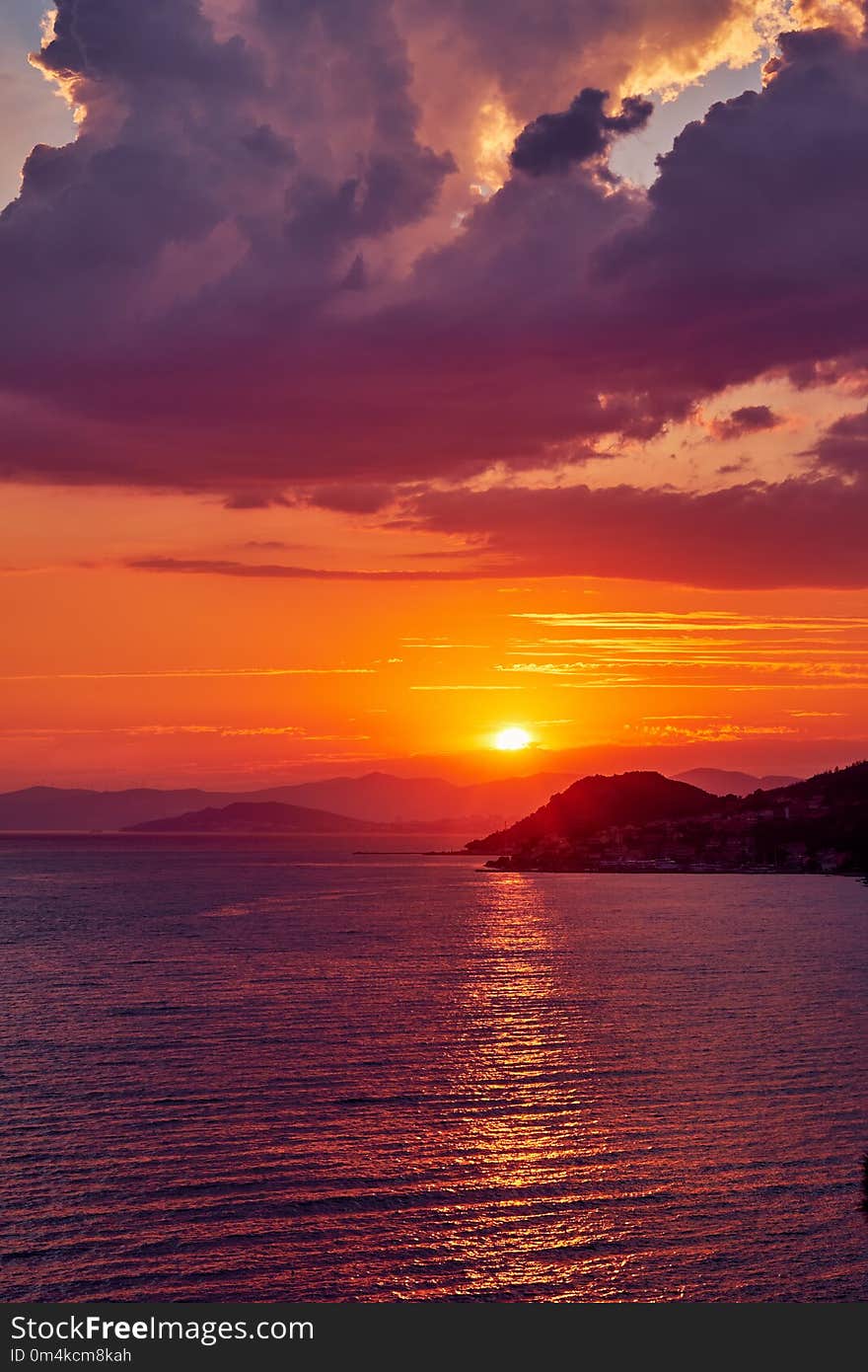 Summer sunset over the sea in Croatia, Dalmatia