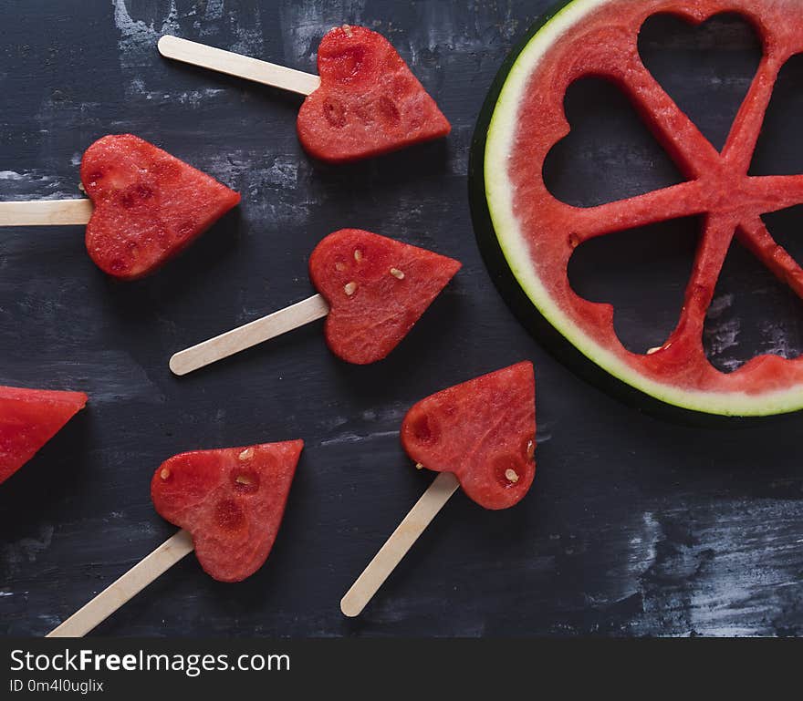 Cute heart pieces of fresh watermelon