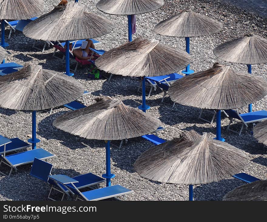 Blue, Umbrella, Sand, Sky