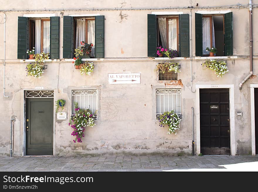 Flower, Town, Facade, Door