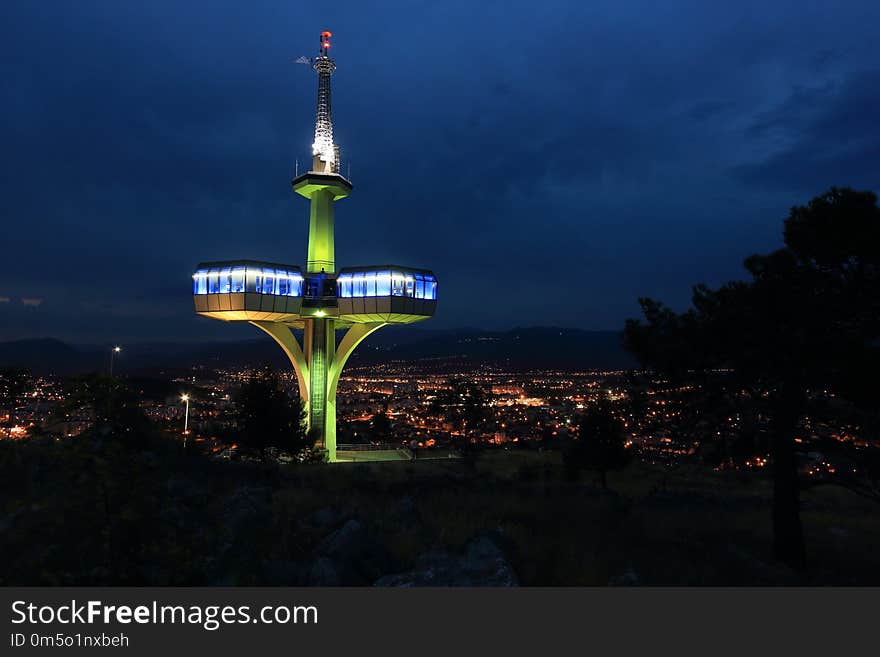 Landmark, Sky, Tower, Night