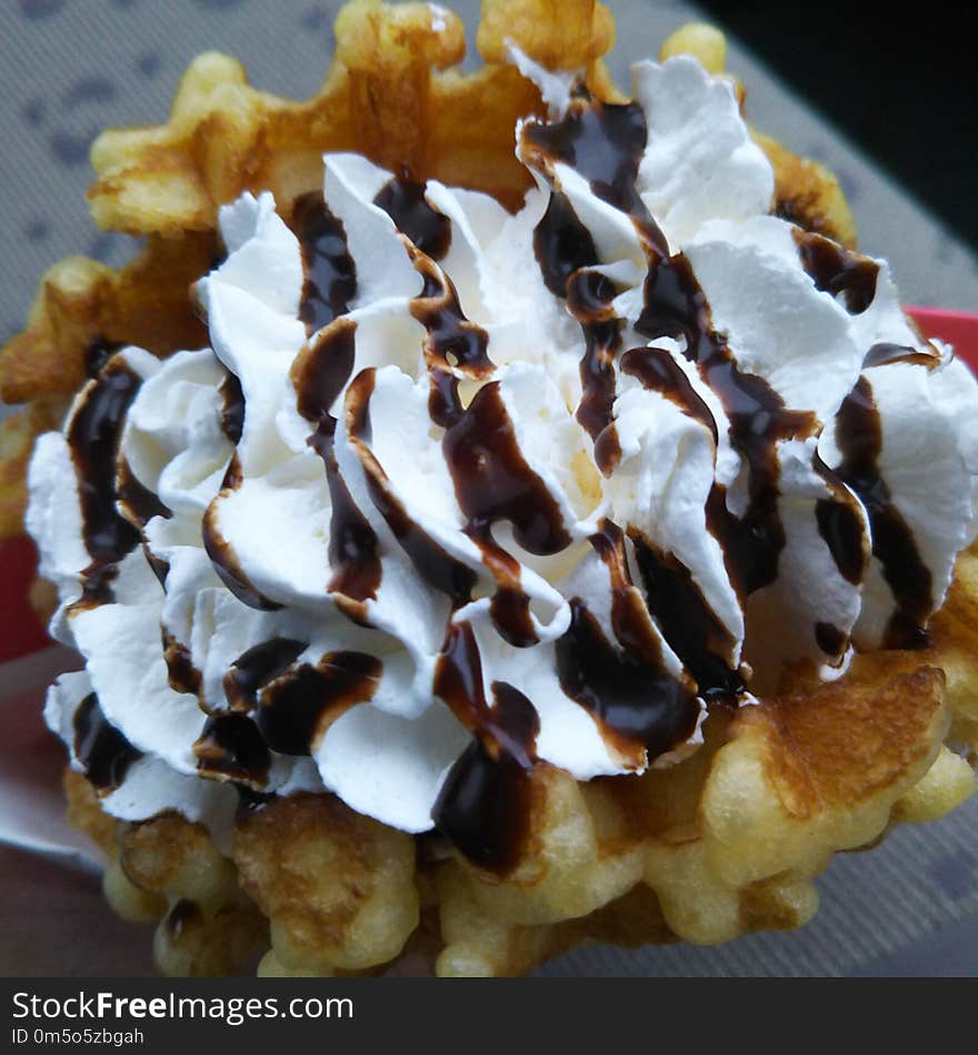 Belgian Waffle, Whipped Cream, Dessert, Waffle