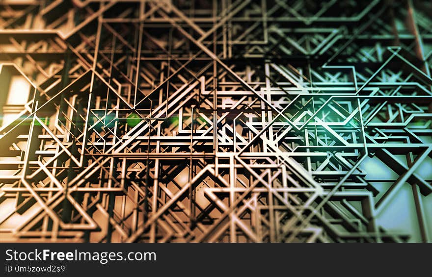 Abstract geometric industry grid surface. Futuristic virtual structure with lights. Abstract geometric industry grid surface. Futuristic virtual structure with lights.