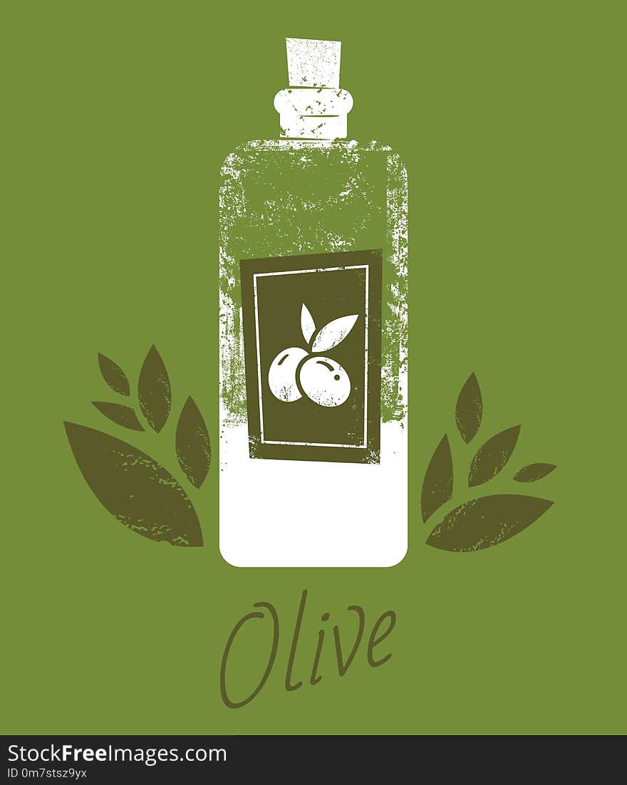 Hand drawn vector illustrations olive oil bottle. Background