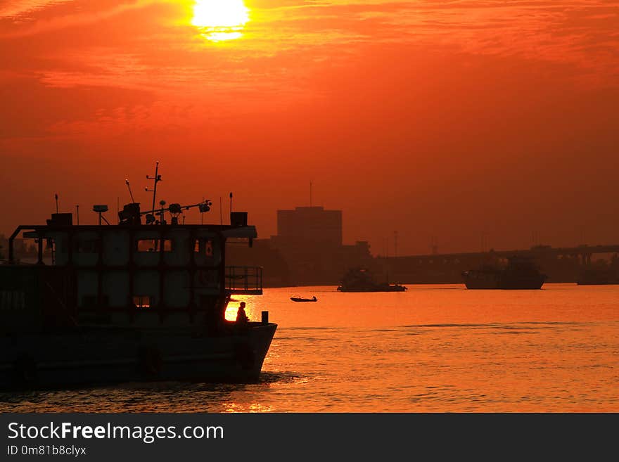 A ship in the sunset