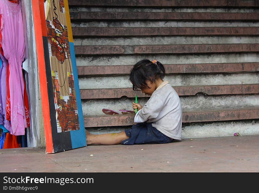 Sitting, Girl, Temple, Textile