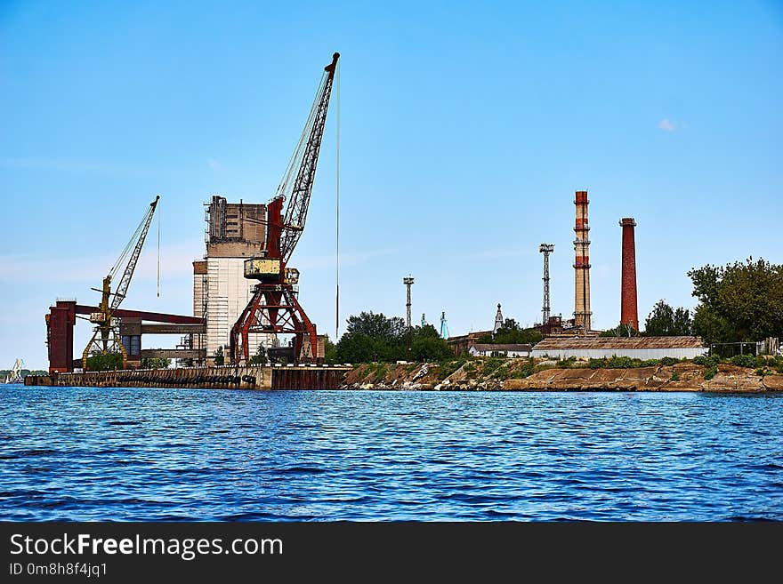 Waterway, Bridge, Crane Vessel Floating, Sky