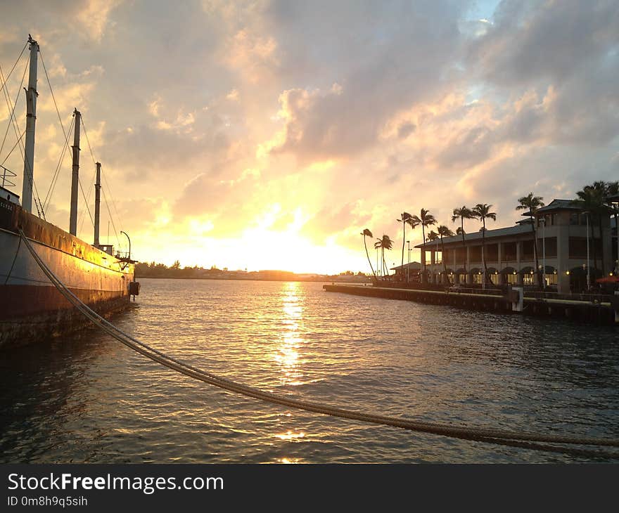 Waterway, Sky, Sunset, Sea