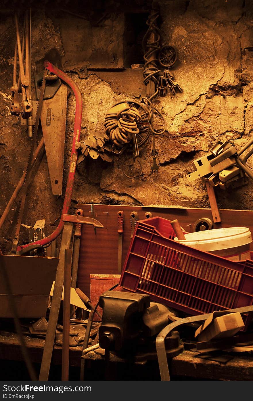 Tools in the traditional workshop of a black-smith in France.