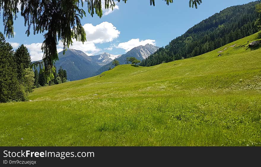 Grassland, Mountainous Landforms, Nature, Mountain Range