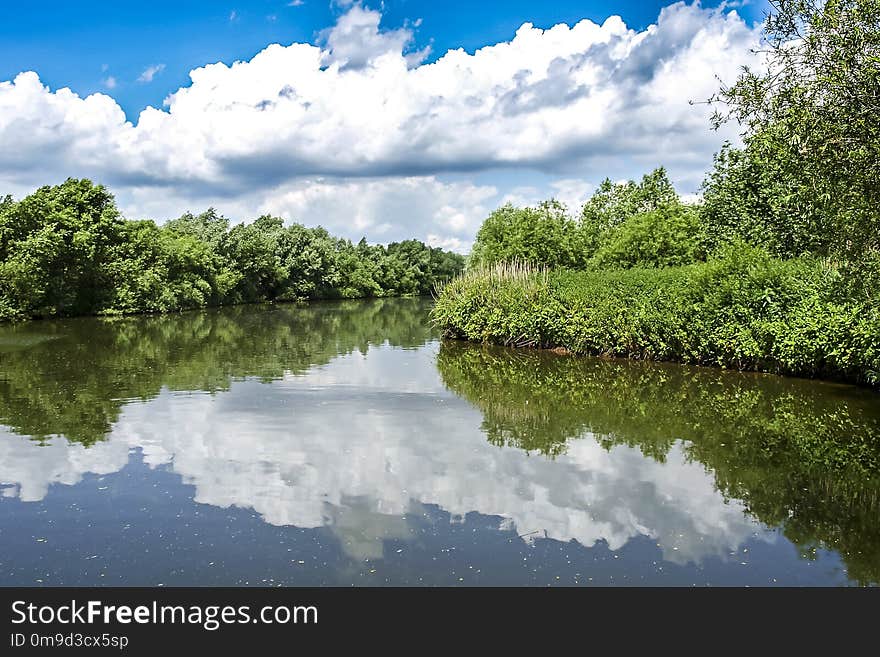 Reflection, Waterway, Water, Sky