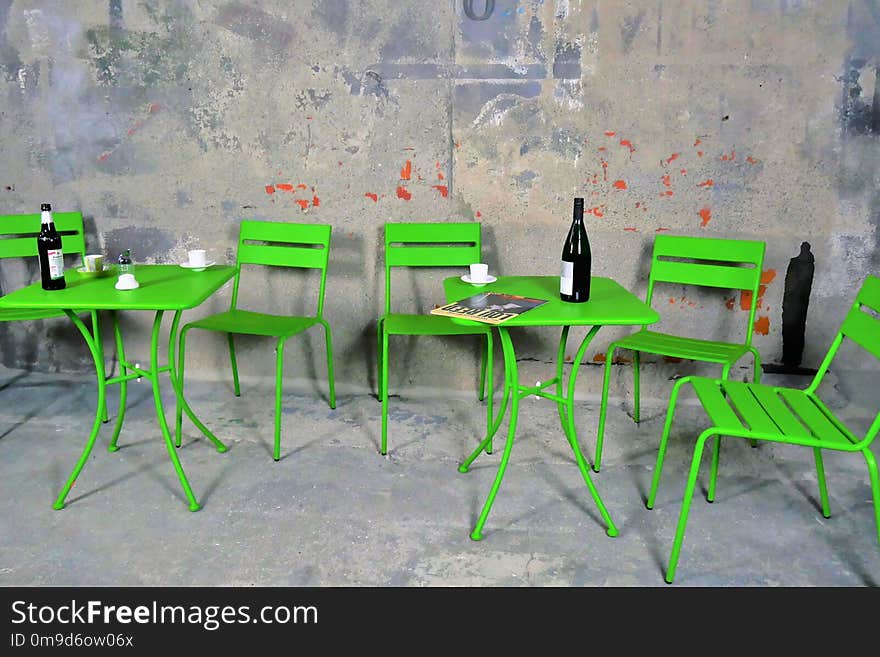 Green, Furniture, Table, Chair