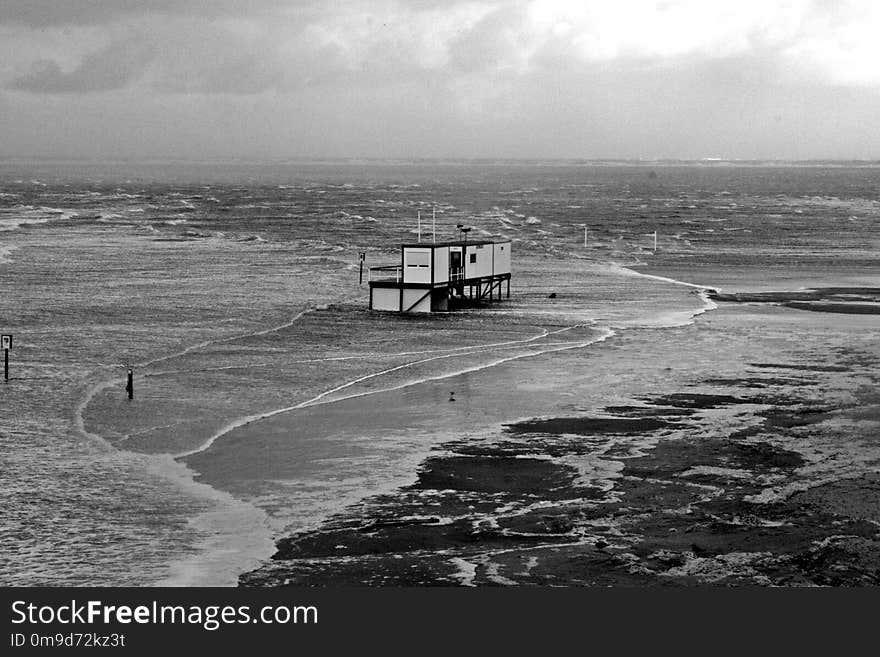 Sea, Black And White, Coast, Shore