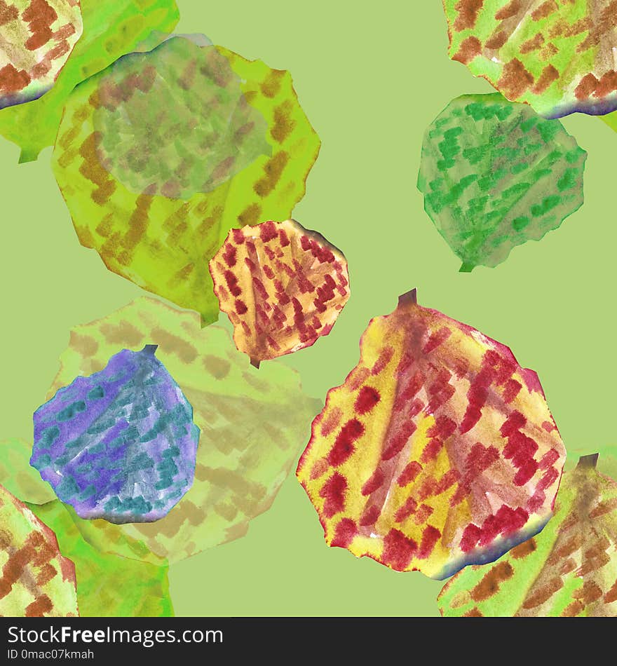 Watercolor tree on a green background. Seamless pattern