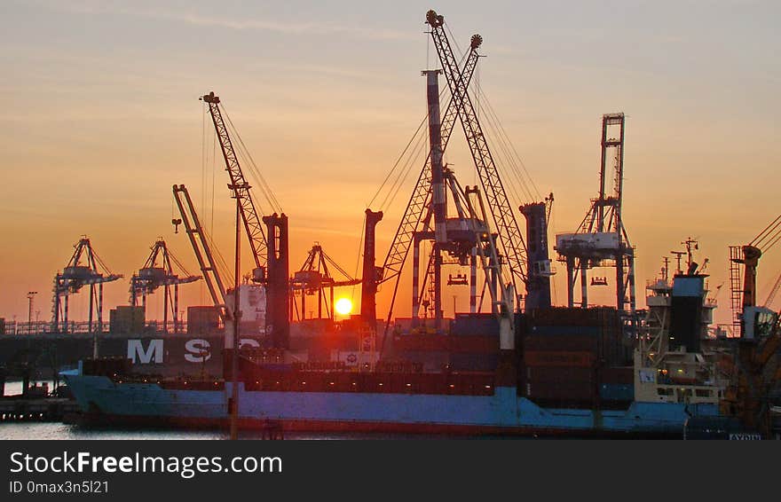 Sunset, Ship, Dusk, Port