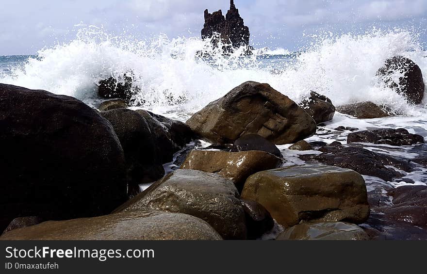 Rock, Wave, Shore, Sea