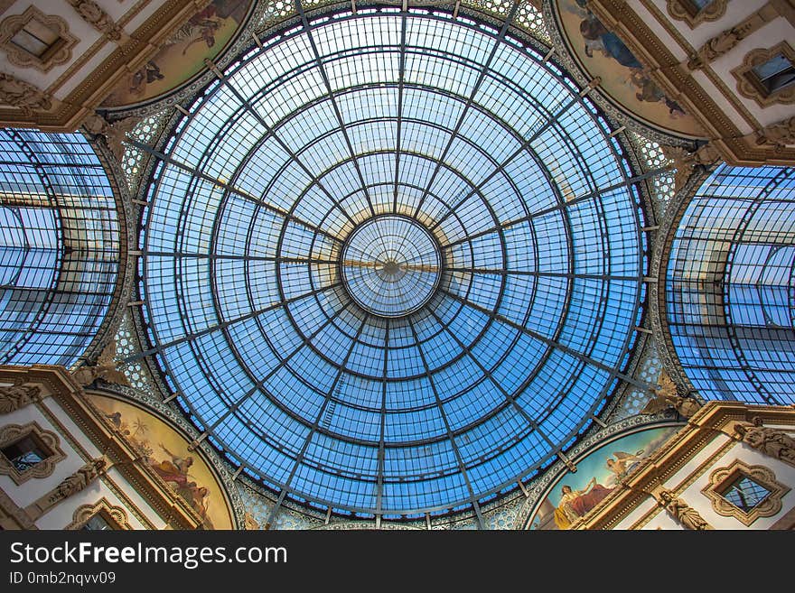 Interior of the Vittorio Emanuele II Gallery, square Duomo, in the city center of Milan.