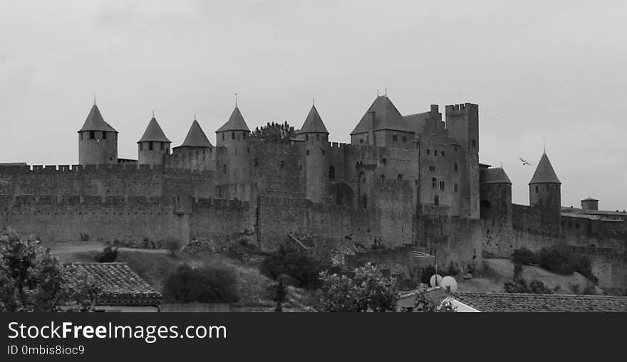 Black And White, Castle, Medieval Architecture, Monochrome Photography