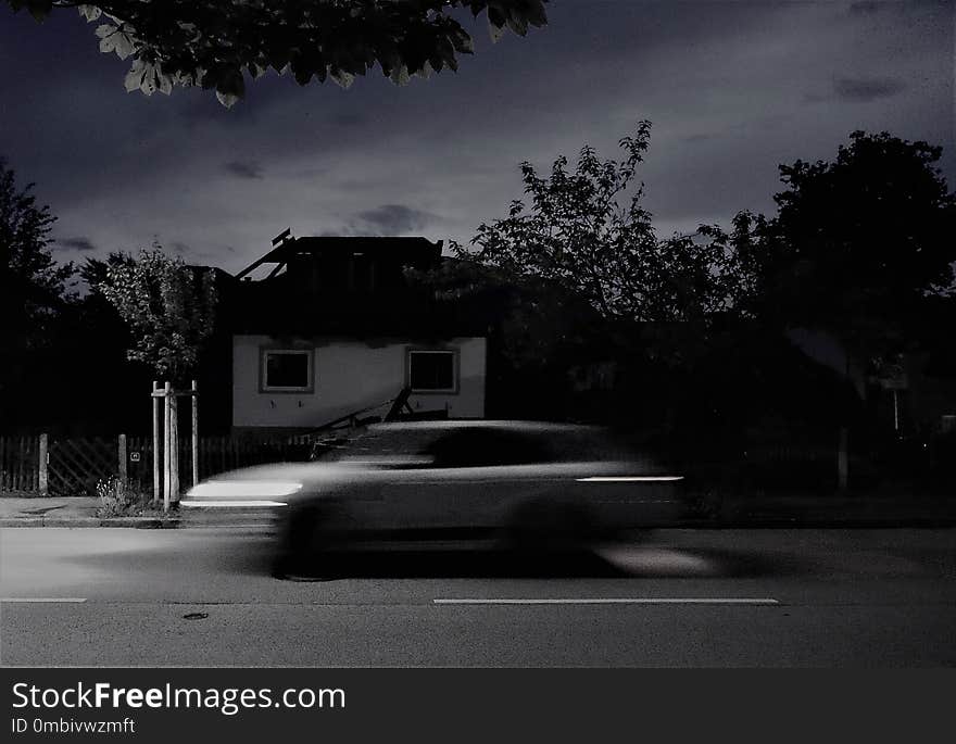 Car, Sky, Black, Black And White