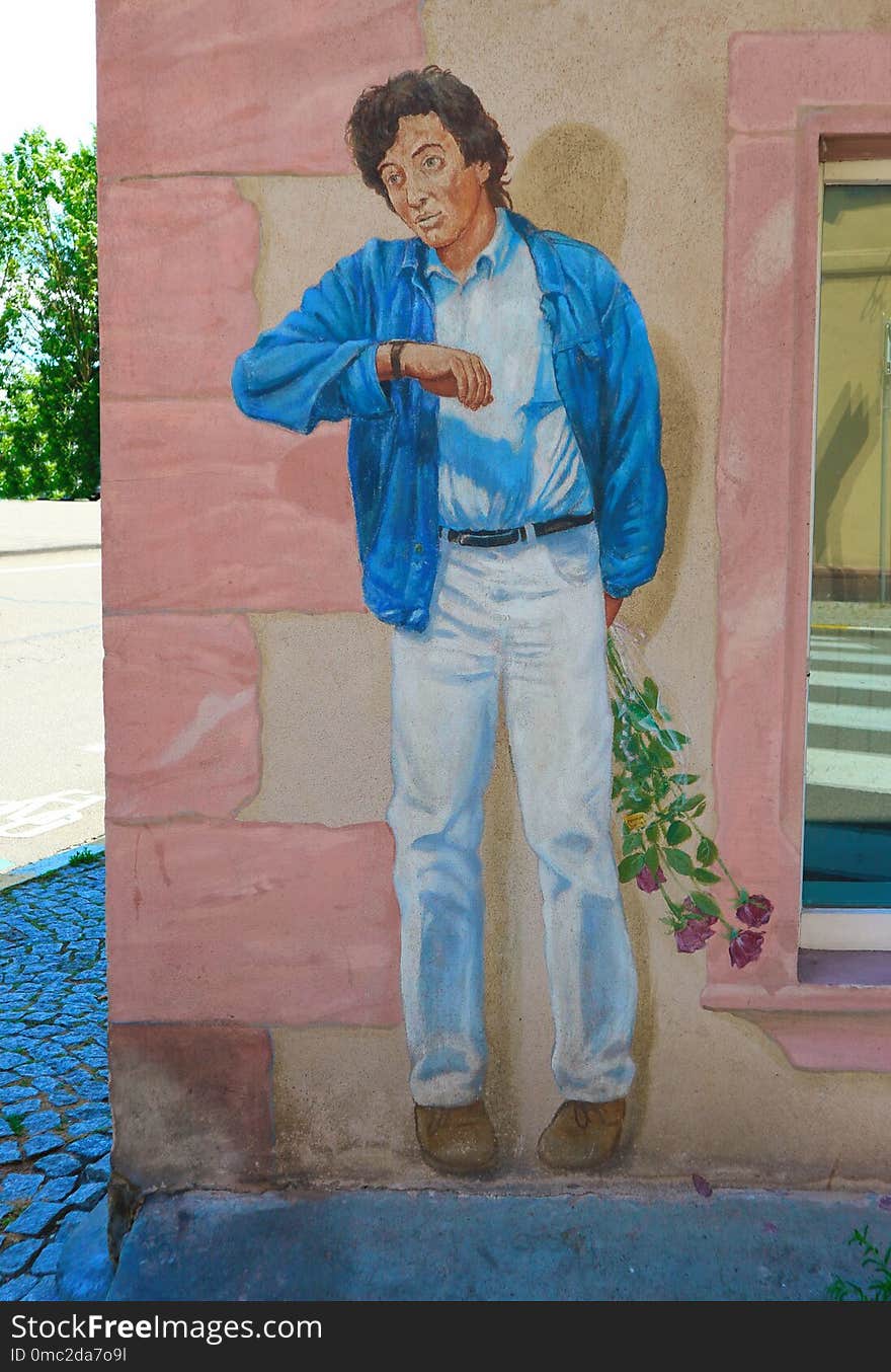 Blue, Pink, Standing, Painting