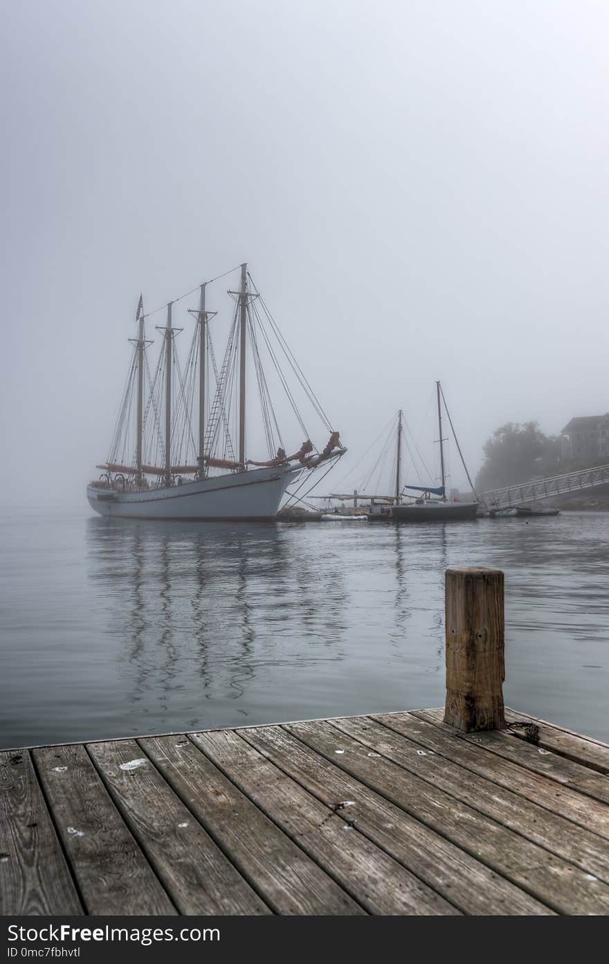 Four Masted Sailboat in the Fog - Bar Harbor, Maine, USA