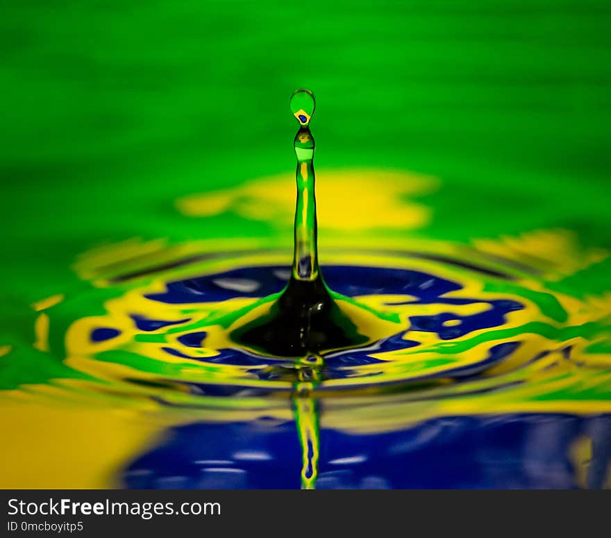 Brazil Water drip close macro flag of country