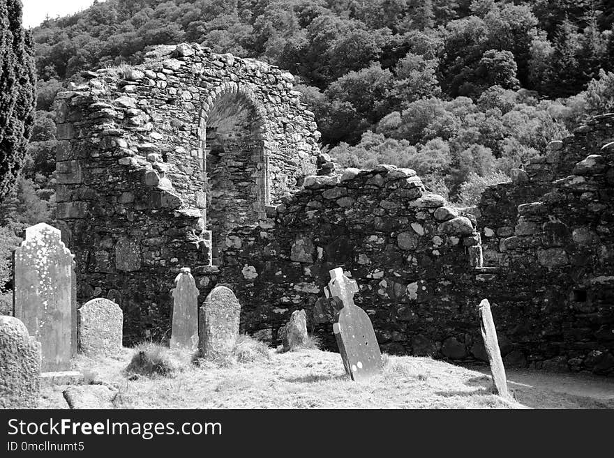 Black And White, Monochrome Photography, Tree, Ruins