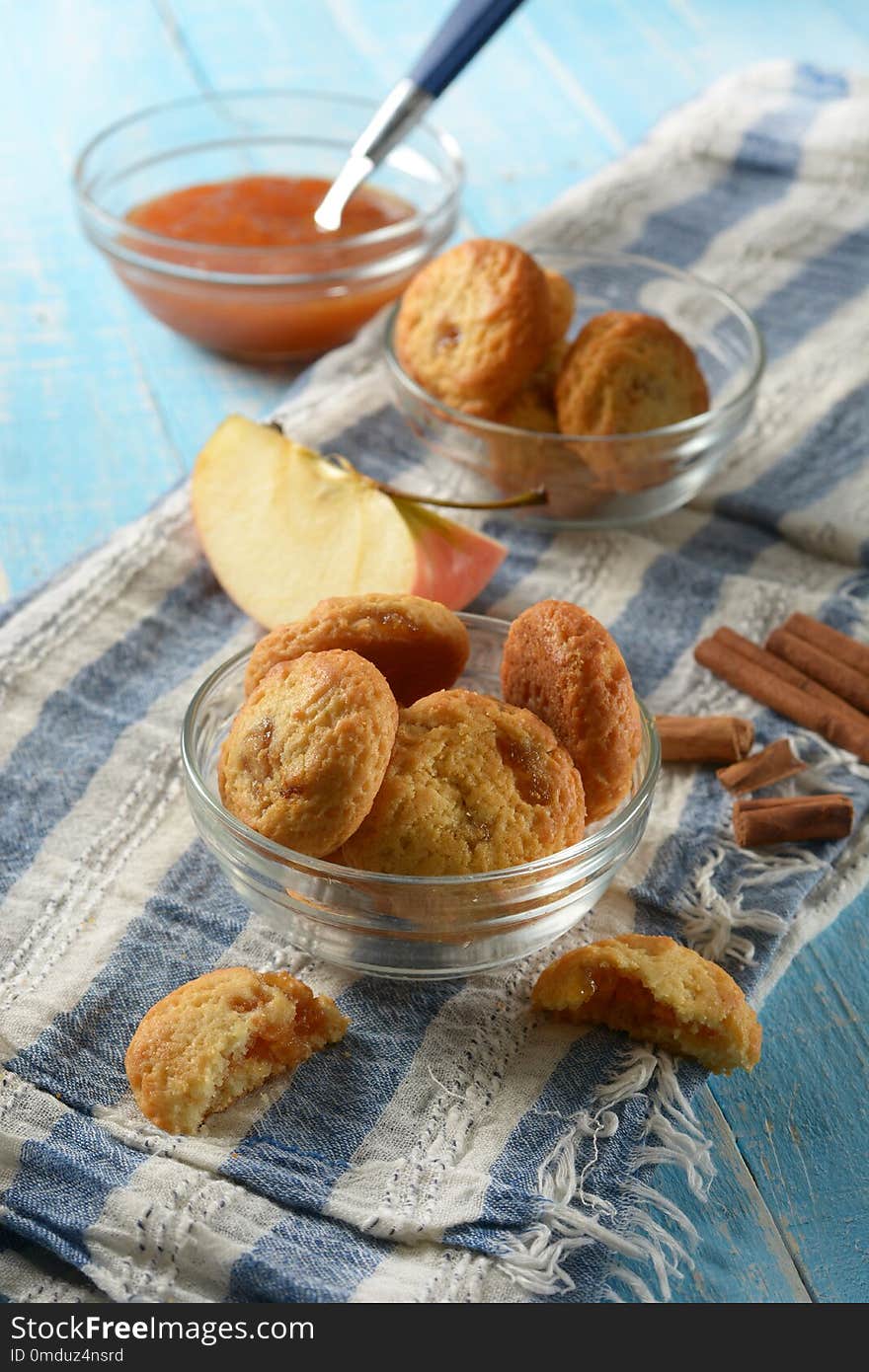 Cookies with apple jam filling - homemade - closeup