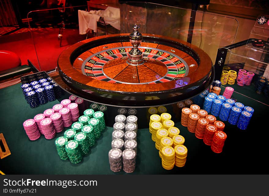 Game chips are on the table in the casino