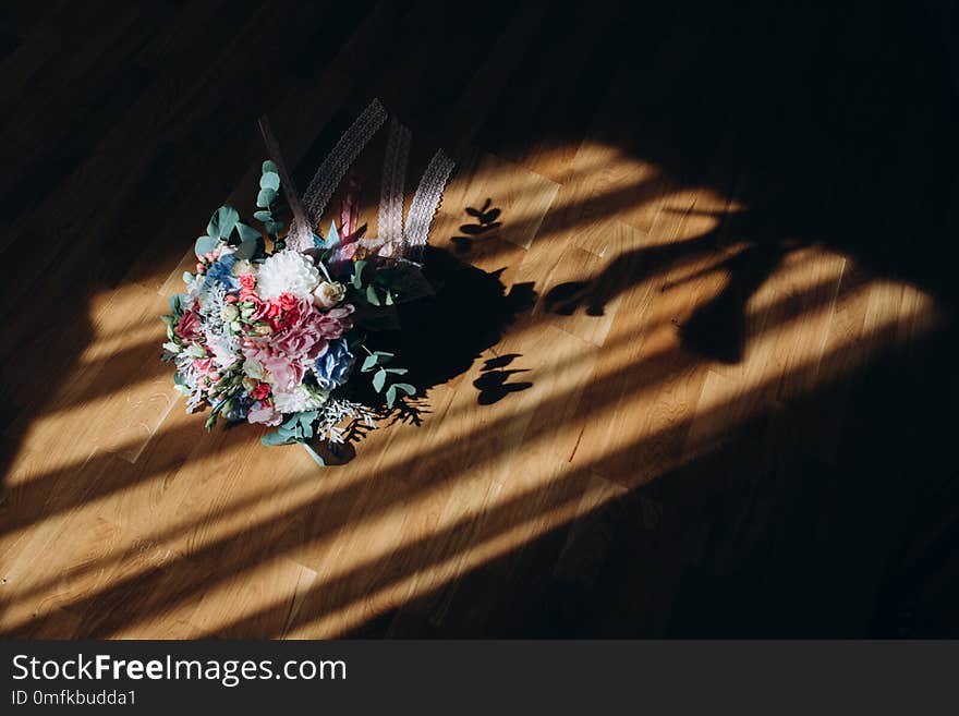 Bouquet and accessories of bride .Wedding details.