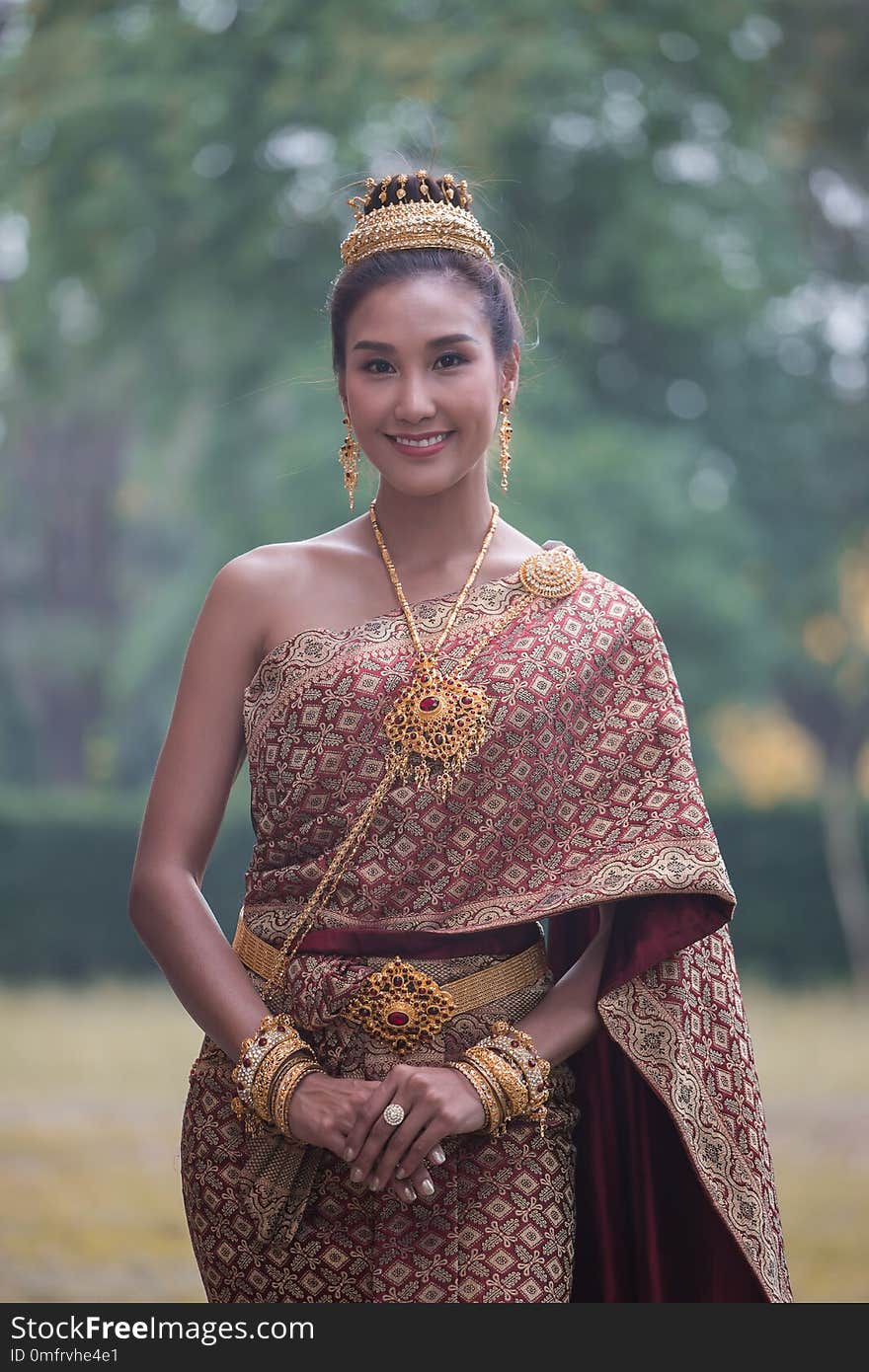 Beautiful Thai Woman Wearing Thai Traditional