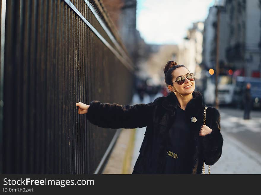 Girl walking aroung the streets and the city of Paris France