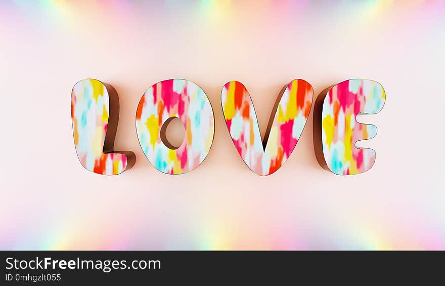 Love text concept colorful background 3d render