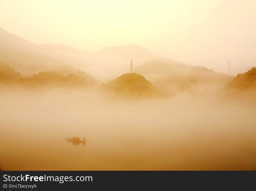 The Foggy Fairyland on Dongjiang River is like the Chinese traditional ink and wash landscape painting, located in Zixing City, Hunan Province , China