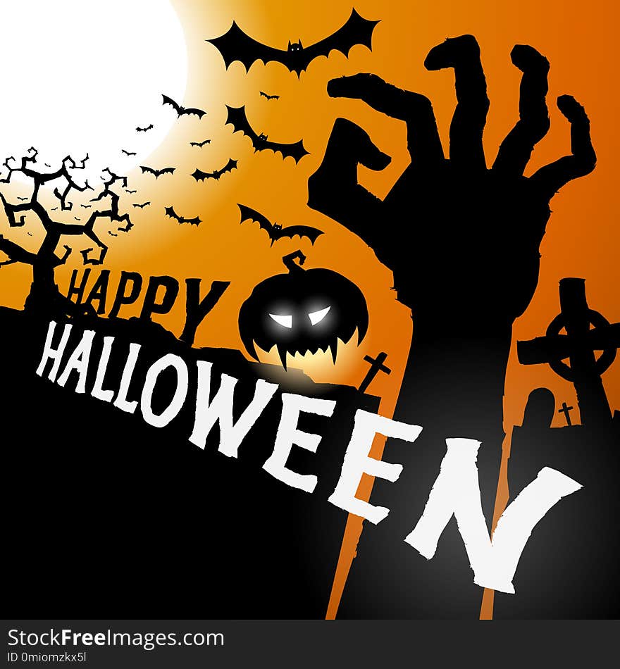 Halloween greeting card with hand vector background, Happy halloween party festive poster