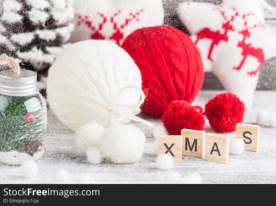 Red And White Knitted Balls