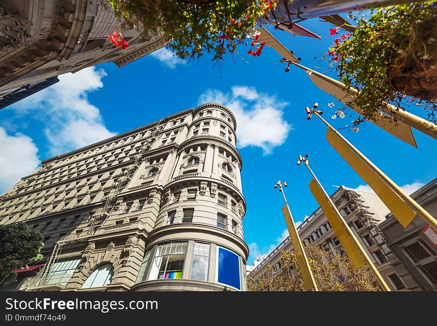 Historic buildings in San Francisco financial district. Central California, USA