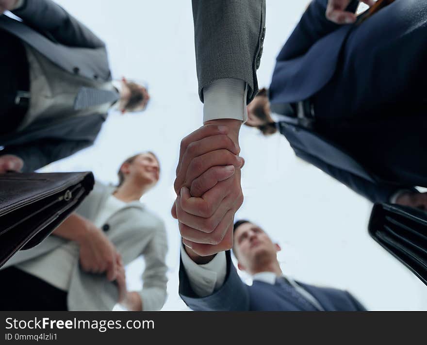 Bottom view.business handshake.the concept of partnership