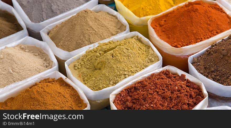 Piles of Indian powder spices