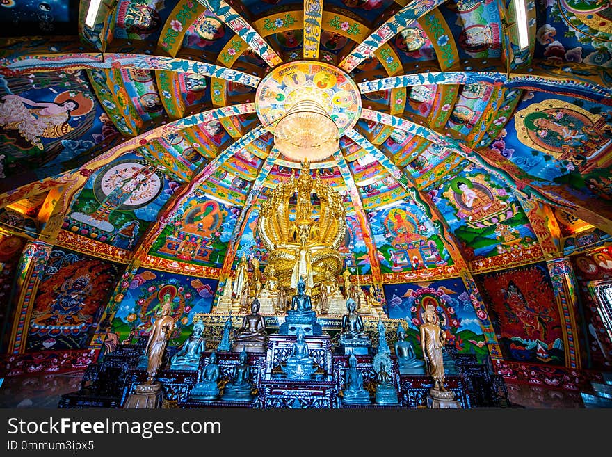 Buddha statue set in beautiful dome, Thailand.