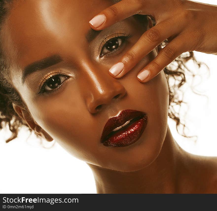 Attractive african american woman closeup portrait, studio shoot