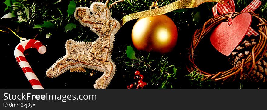 Christmas decoration and ornament with black background