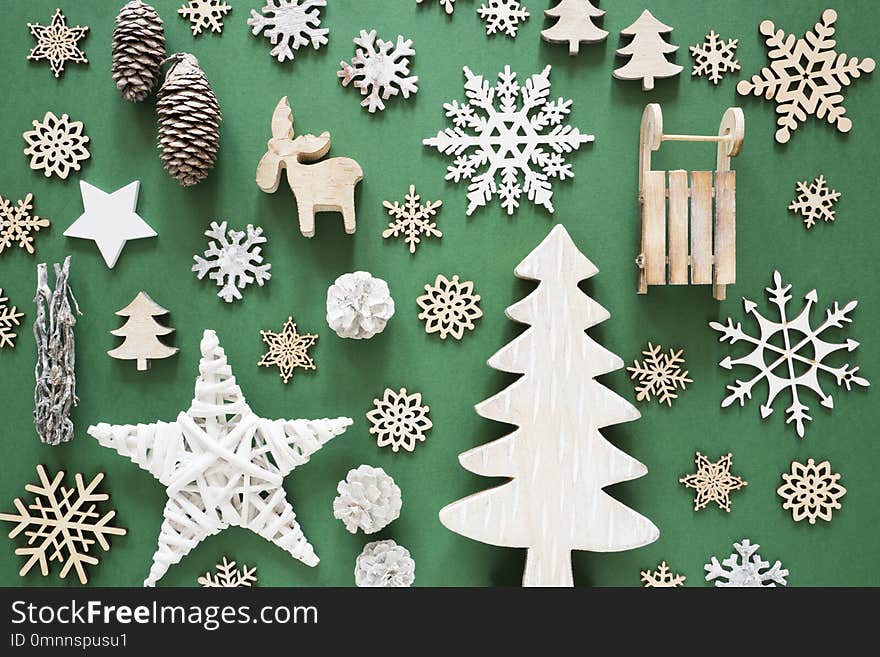 Flat Lay With Wooden Christmas Decoration Like Trees